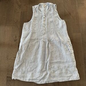 Faherty Isha Linen Dress Striped Coastal Vacation Preppy Button Blue White M